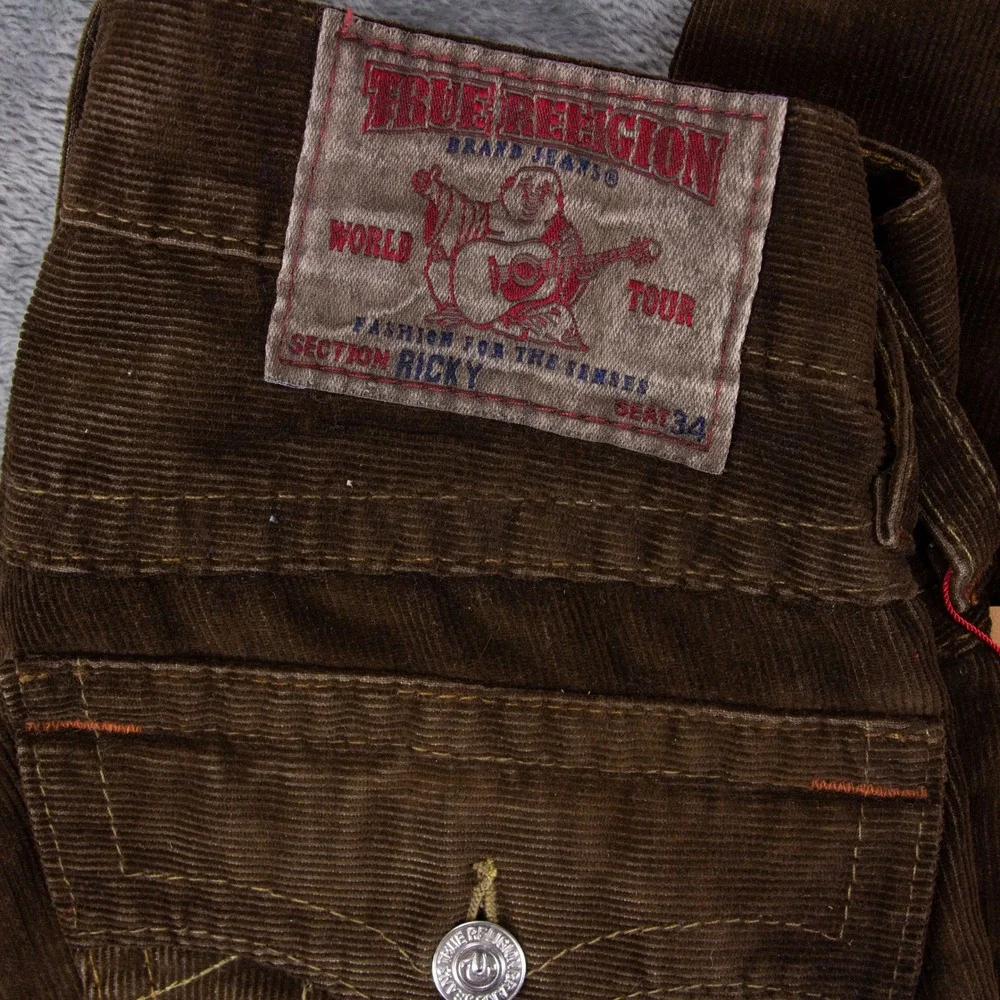 NWT‎ True Religion Ricky Straight Mens 28x34 Brown Corduroy Pants Flap Pockets